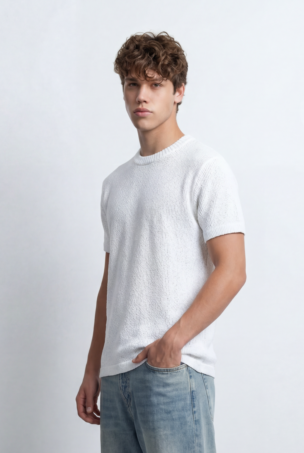 Men’s Tomato Store Knit Texture Open Weave Surface Breathable Elevated Everyday T-Shirt