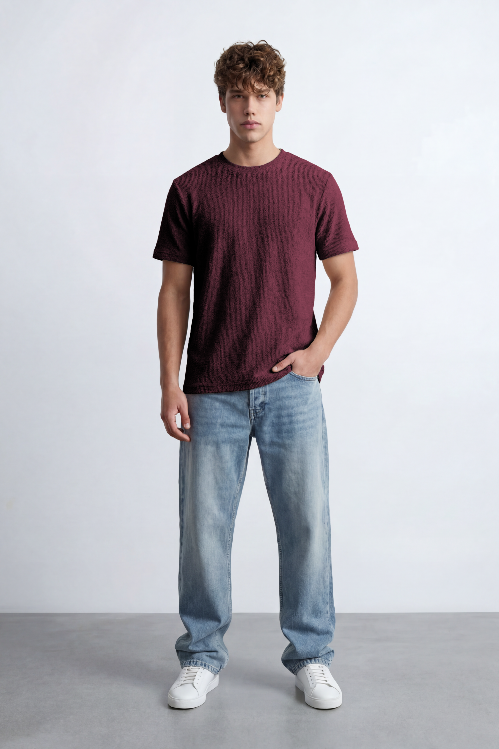Men’s Tomato Store Knit Texture Open Weave Surface Breathable Elevated Everyday T-Shirt Short Sleevs Round Neck