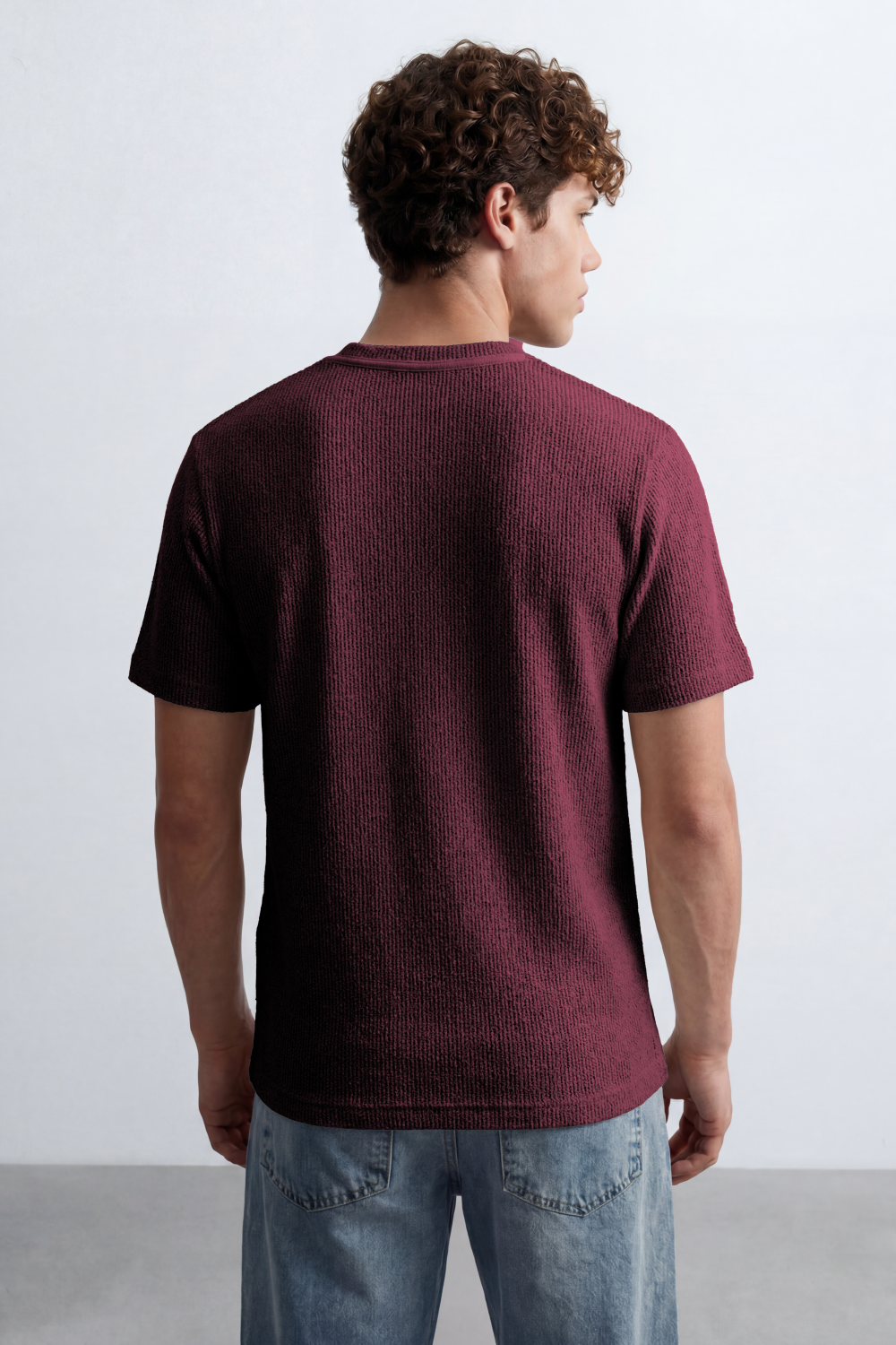 Men’s Tomato Store Knit Texture Open Weave Surface Breathable Elevated Everyday T-Shirt Short Sleevs Round Neck