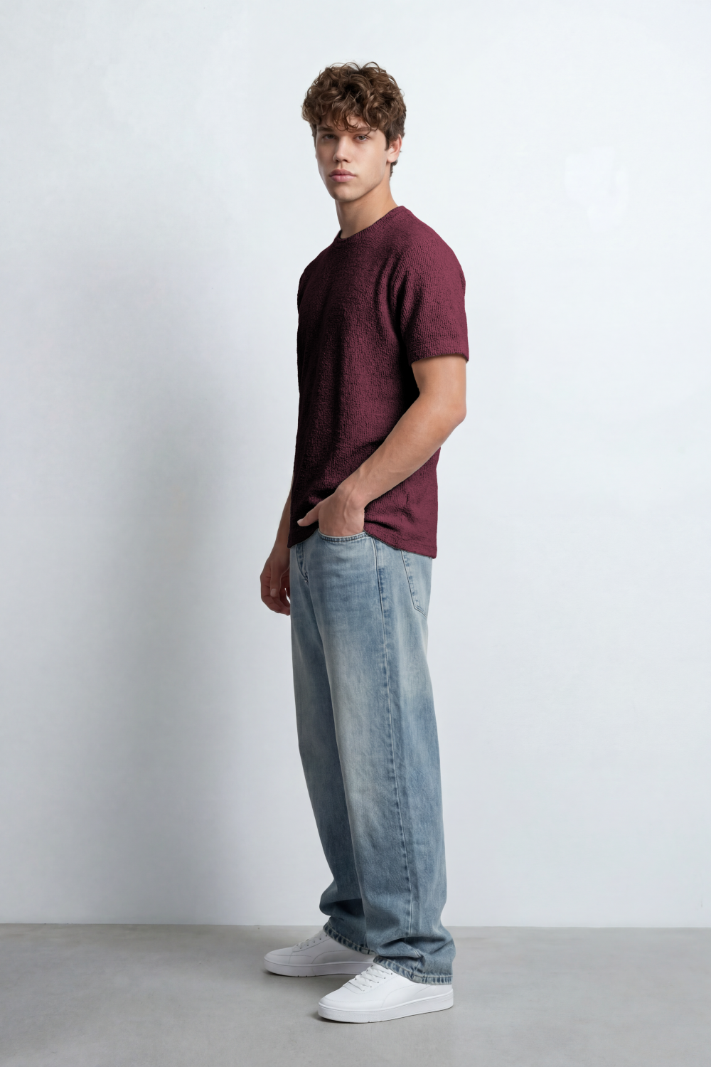 Men’s Tomato Store Knit Texture Open Weave Surface Breathable Elevated Everyday T-Shirt Short Sleevs Round Neck