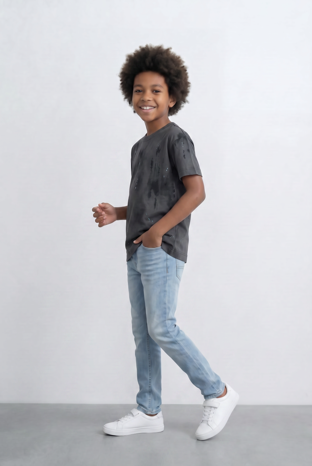 Boy's Oversized Casual T-shirt Abstract Washed Print For Everyday Cool Look Tomato Store