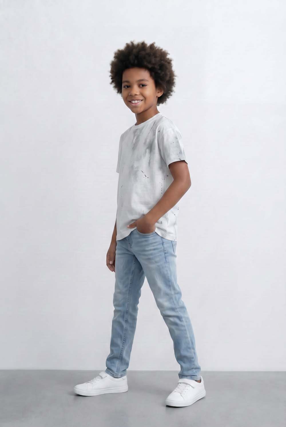 Boy's Oversized Casual T-shirt Abstract Washed Print For Everyday Cool Look Tomato Store