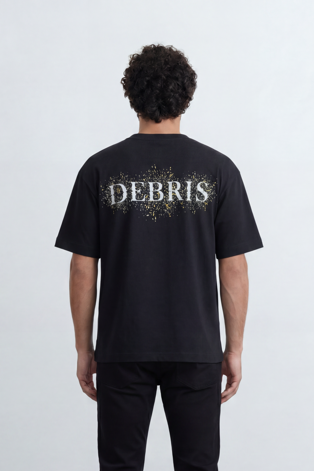 Men’s Tomato Store Debris Splash Back Print T-Shirt Texture Solid Dyed Surface Front Minimal Finish Large Back Typography Relaxed Fit