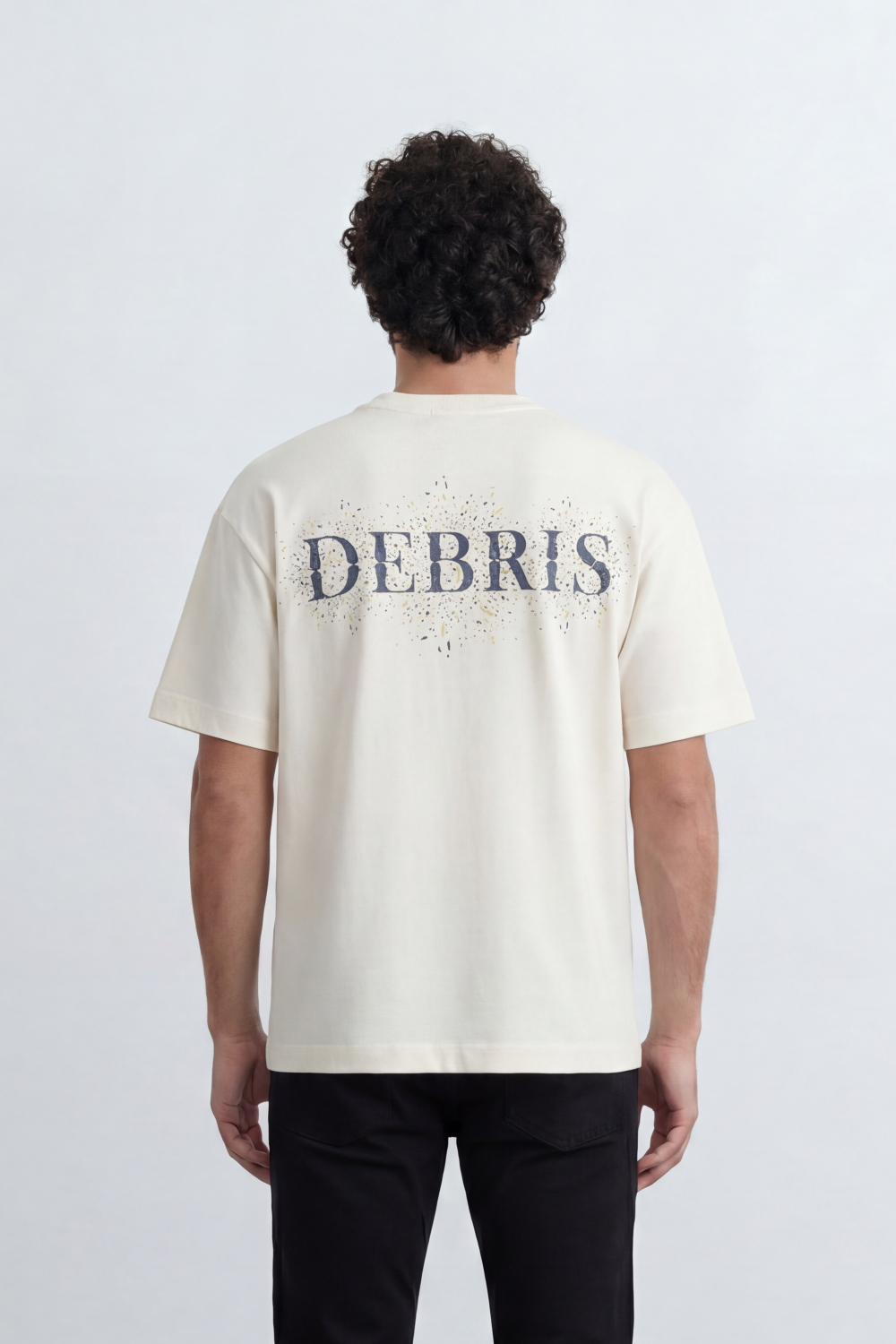 Men’s Tomato Store Debris Splash Back Print T-Shirt Texture Solid Dyed Surface Front Minimal Finish Large Back Typography Relaxed Fit