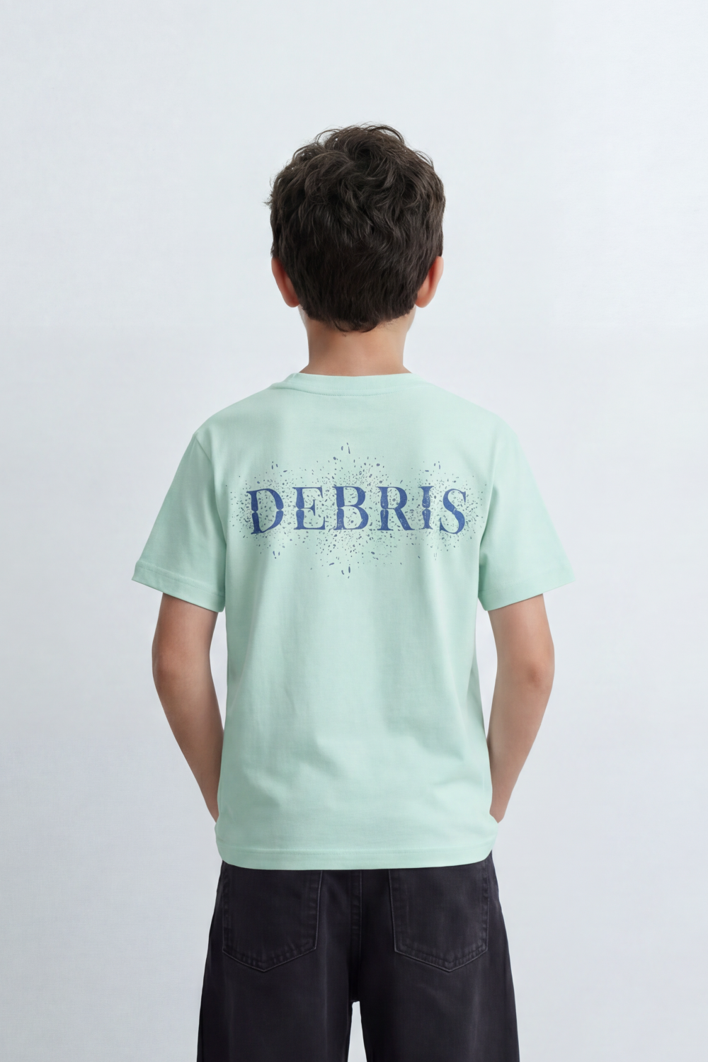 Boy's Tomato Store Debris Burst T-Shirt Made From Soft Cotton Knit Fabric Featuring Large Back Typography Print Distressed Speckle Splash Artwork