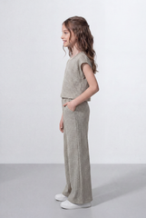 Girl's Tomato Store Ribbed Co-Ord Set Matching Top And Pants Vertical Texture Design Slim Fit Outfit