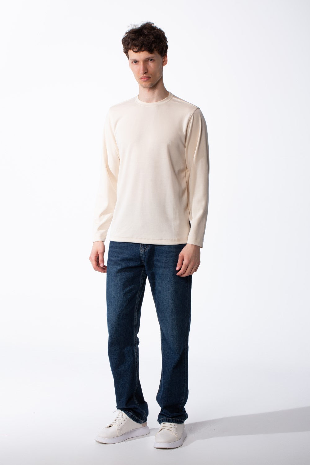 Men's Long Sleeve Smooth Knit Ribbed Crew Neck Versatile Modern Look Basic T-Shirt
