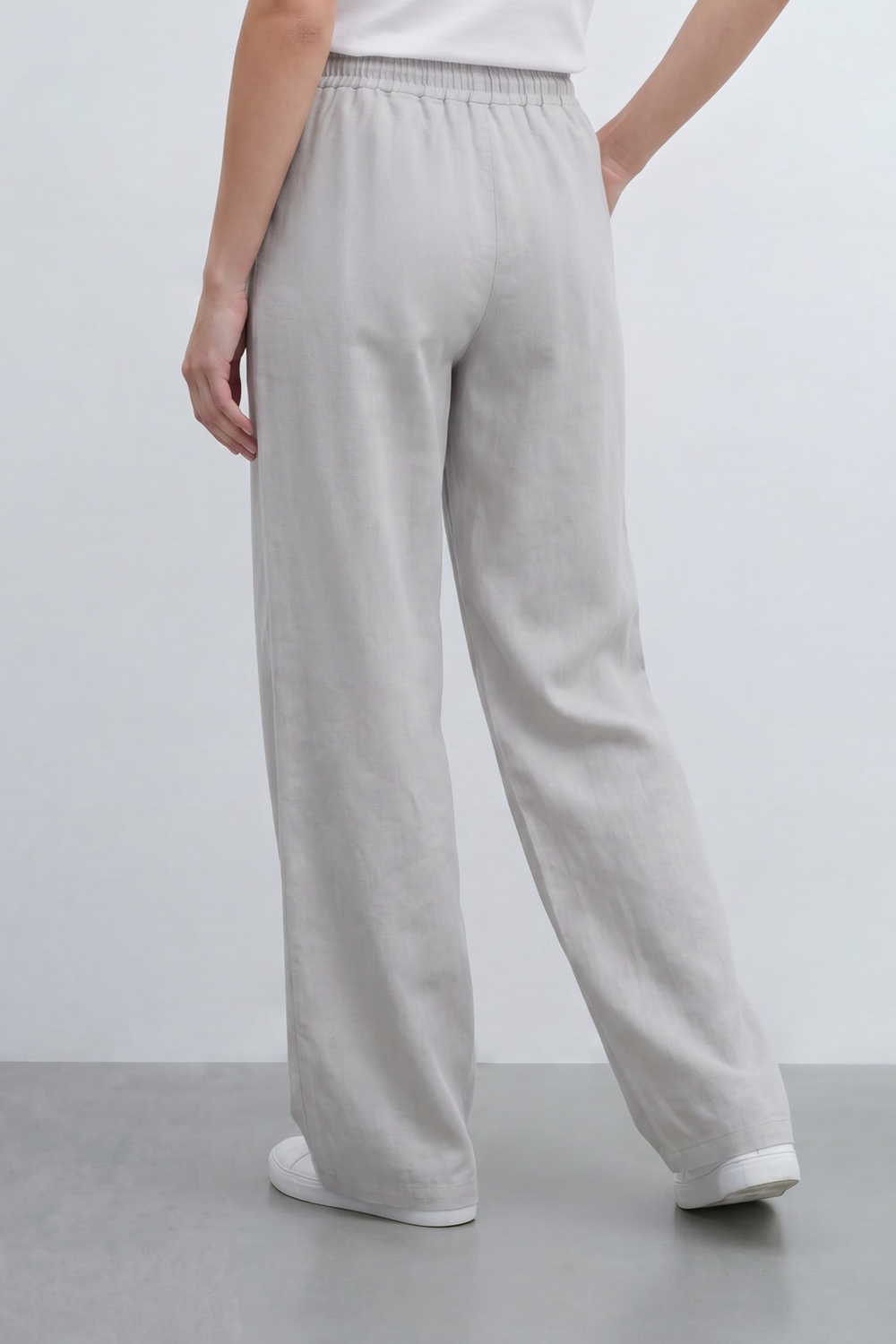 Women’s Tomato Store Breeze Drawcord Straight Pants With Linen Look Slub Texture Plain Washed Surface