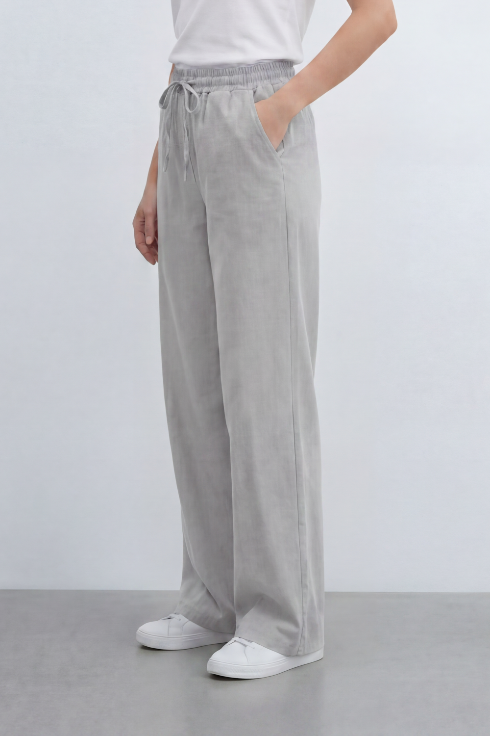 Women’s Tomato Store Breeze Drawcord Straight Pants With Linen Look Slub Texture Plain Washed Surface