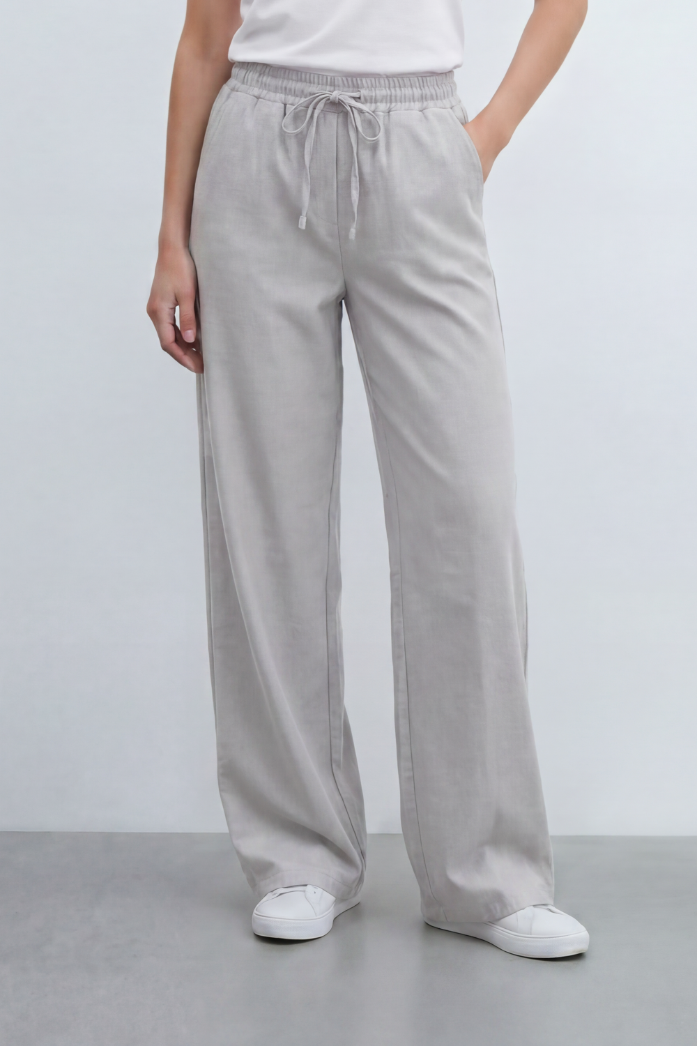 Women’s Tomato Store Breeze Drawcord Straight Pants With Linen Look Slub Texture Plain Washed Surface