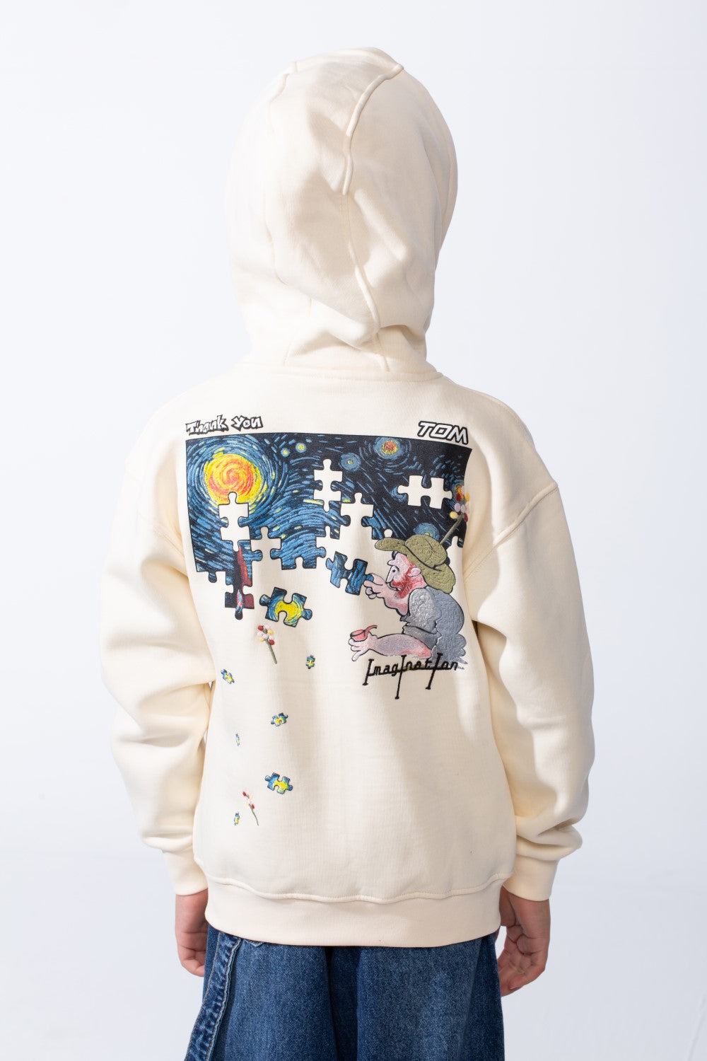 Boy's Back Graphic Print Melton Slim Fit Full Front Zip Hood Sweatshirt With Pockets