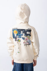 Boy's Back Graphic Print Melton Slim Fit Full Front Zip Hood Sweatshirt With Pockets