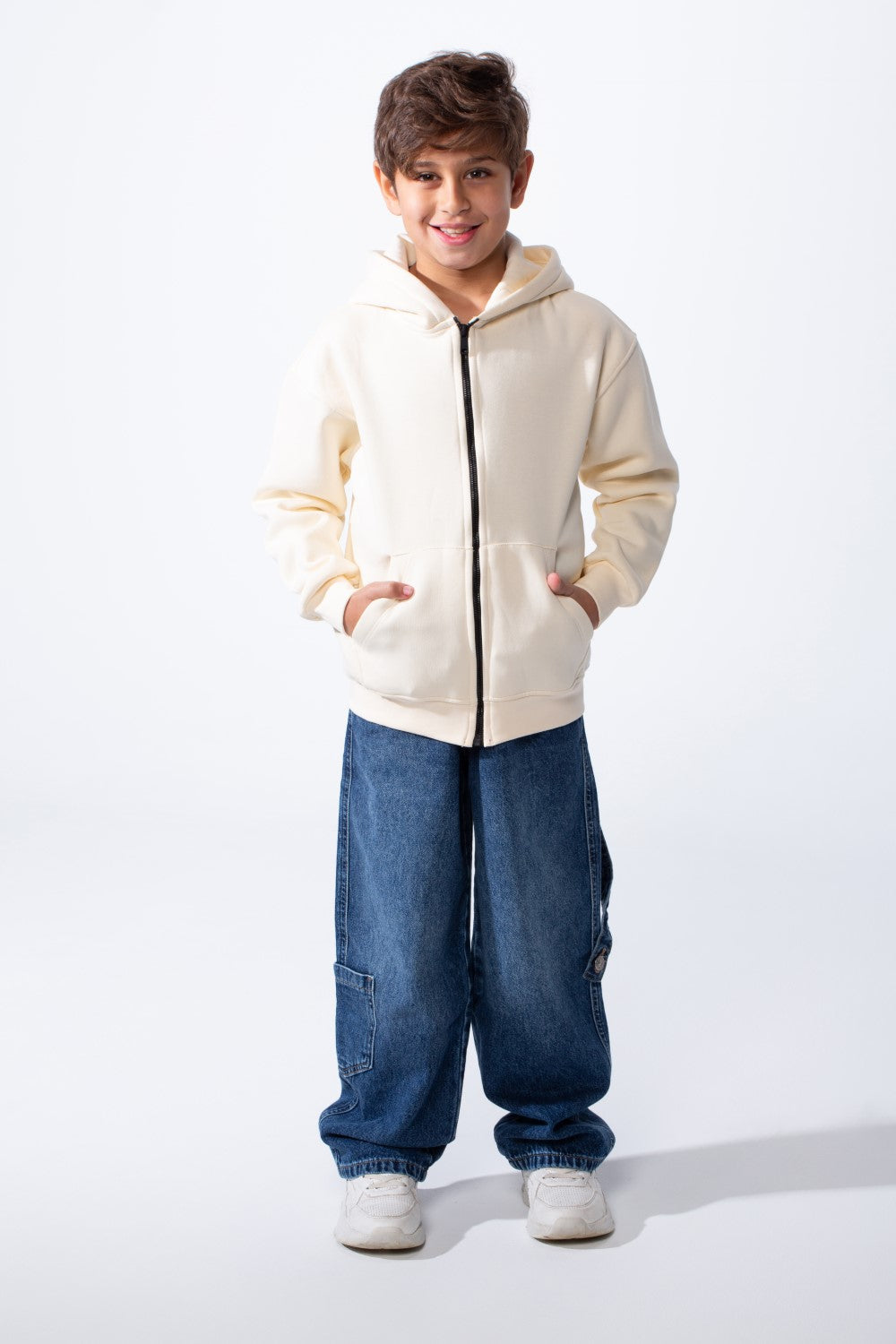 Boy's Back Graphic Print Melton Slim Fit Full Front Zip Hood Sweatshirt With Pockets
