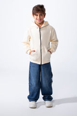 Boy's Back Graphic Print Melton Slim Fit Full Front Zip Hood Sweatshirt With Pockets
