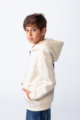 Boy's Back Graphic Print Melton Slim Fit Full Front Zip Hood Sweatshirt With Pockets