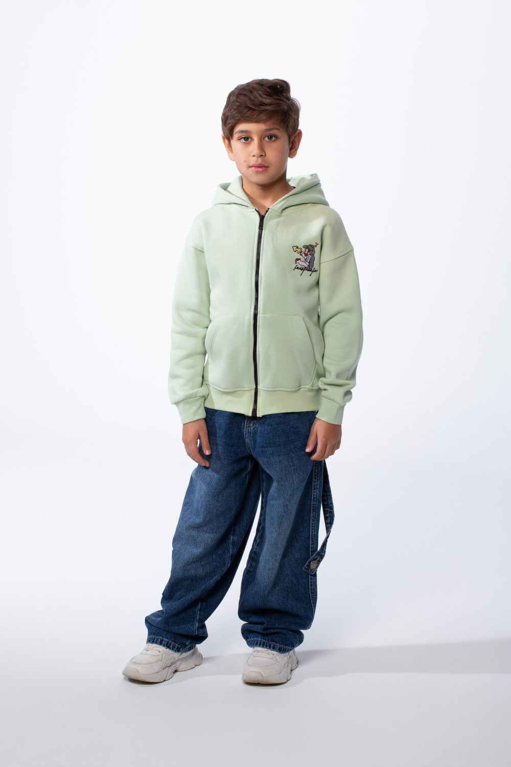 Boy's Back Graphic Print Melton Slim Fit Full Front Zip Hood Sweatshirt With Pockets