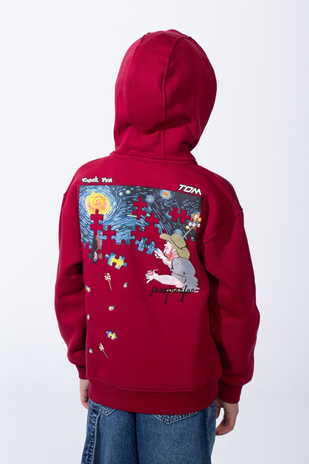 Boy's Back Graphic Print Melton Slim Fit Full Front Zip Hood Sweatshirt With Pockets