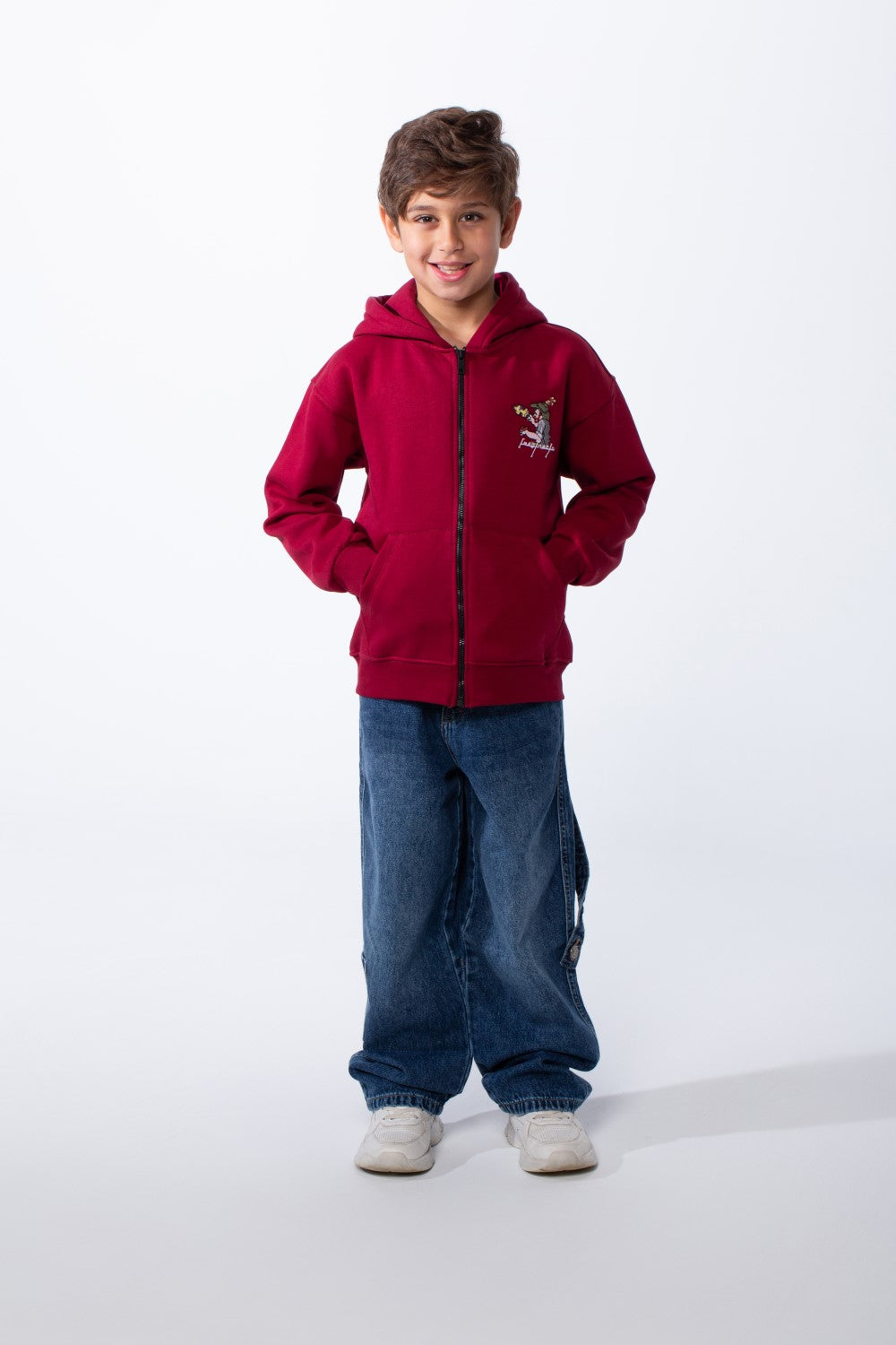Boy's Back Graphic Print Melton Slim Fit Full Front Zip Hood Sweatshirt With Pockets