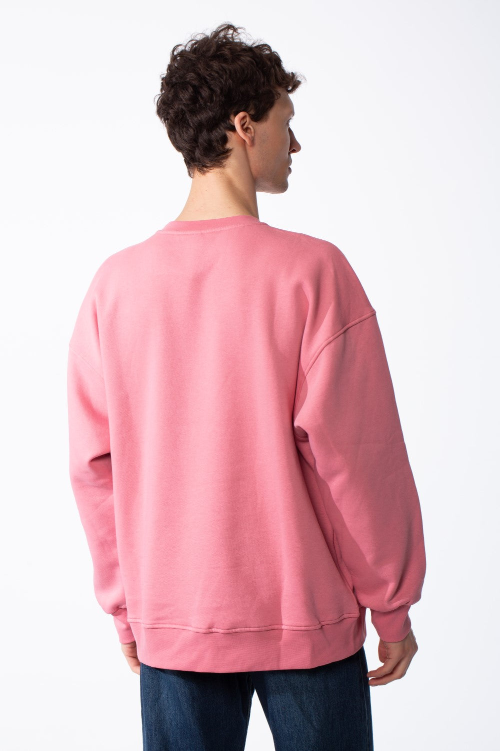 Men's Oversized Crewneck Melton Sweatshirt Handcrafted Crocheted Square Patch Classic Ribbed Trims Modern Streetwear
