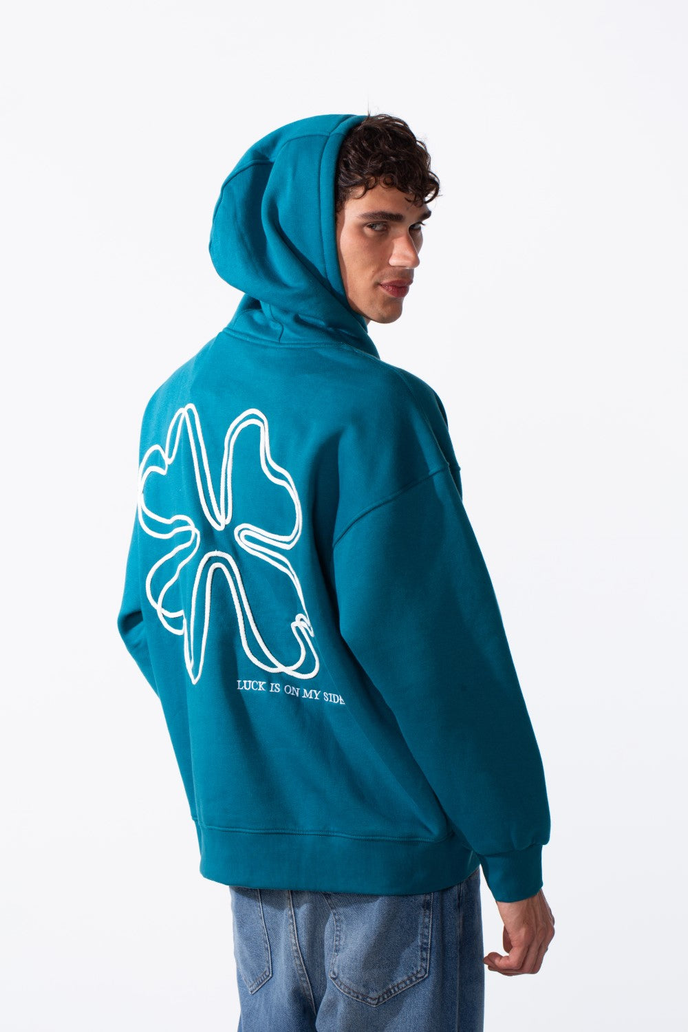 Men's Oversize Back Graphic Print Melton Hood Sweatshirt