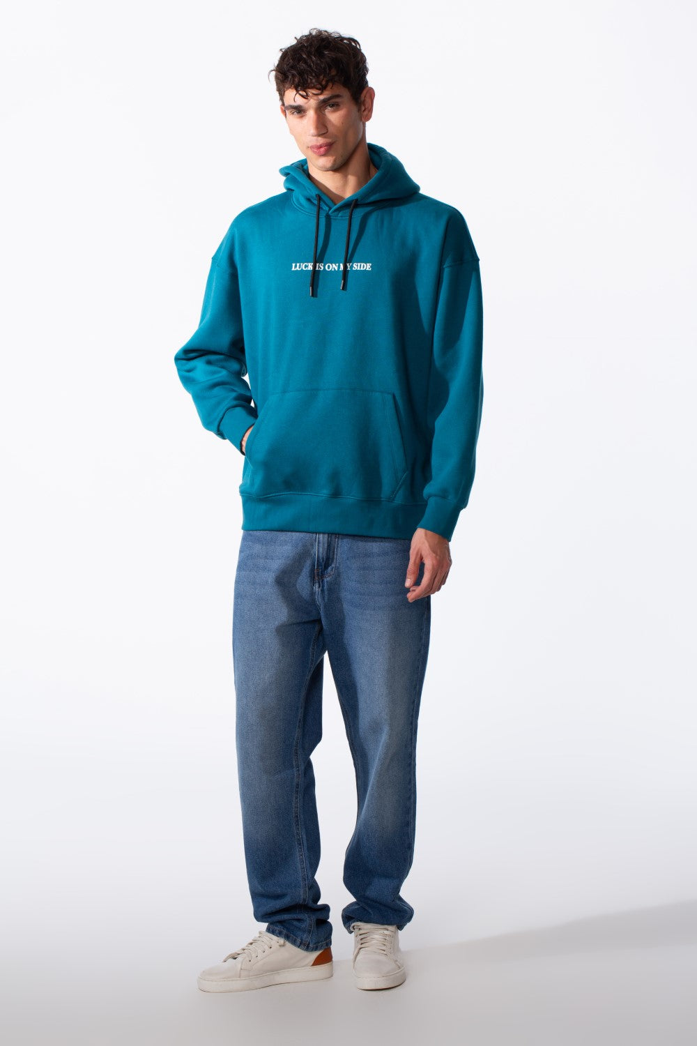 Men's Oversize Back Graphic Print Melton Hood Sweatshirt