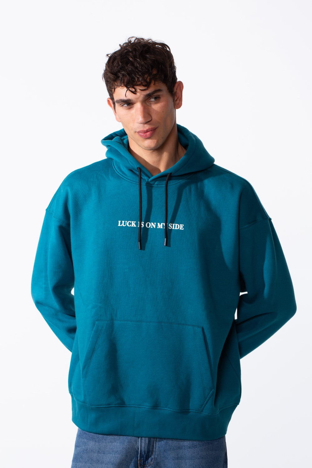 Men's Oversize Back Graphic Print Melton Hood Sweatshirt