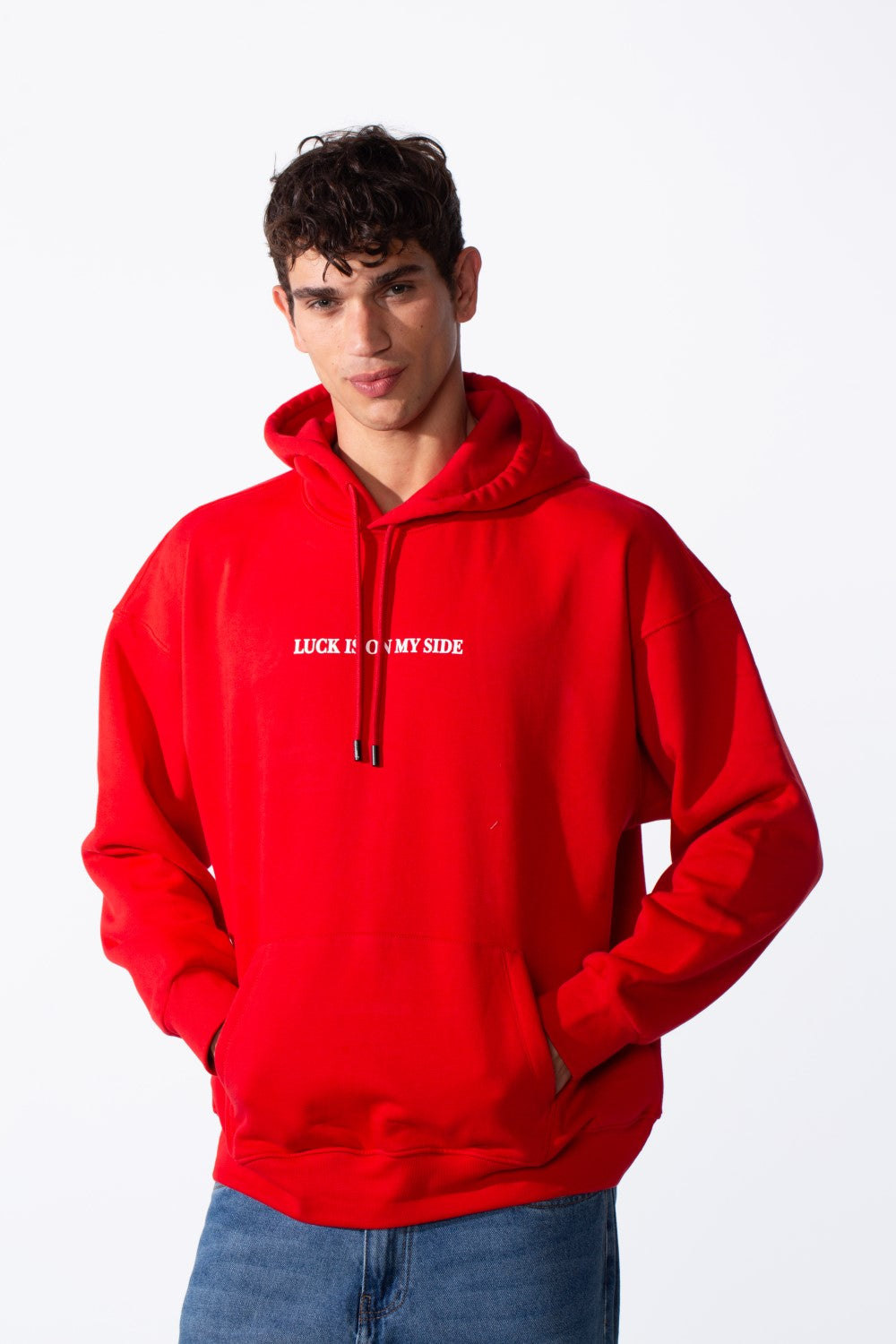 Men's Oversize Back Graphic Print Melton Hood Sweatshirt