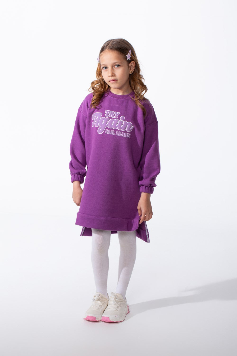 Girl's Oversized Crew Neck Elasticated Cuffs Puff-Print Graphic Everyday Wear Sweatshirt