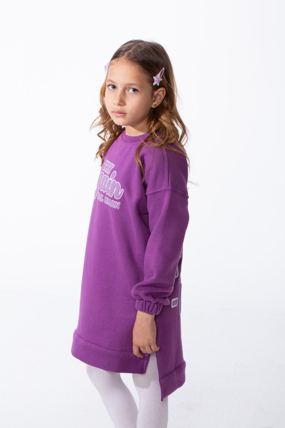 Girl's Oversized Crew Neck Elasticated Cuffs Puff-Print Graphic Everyday Wear Sweatshirt