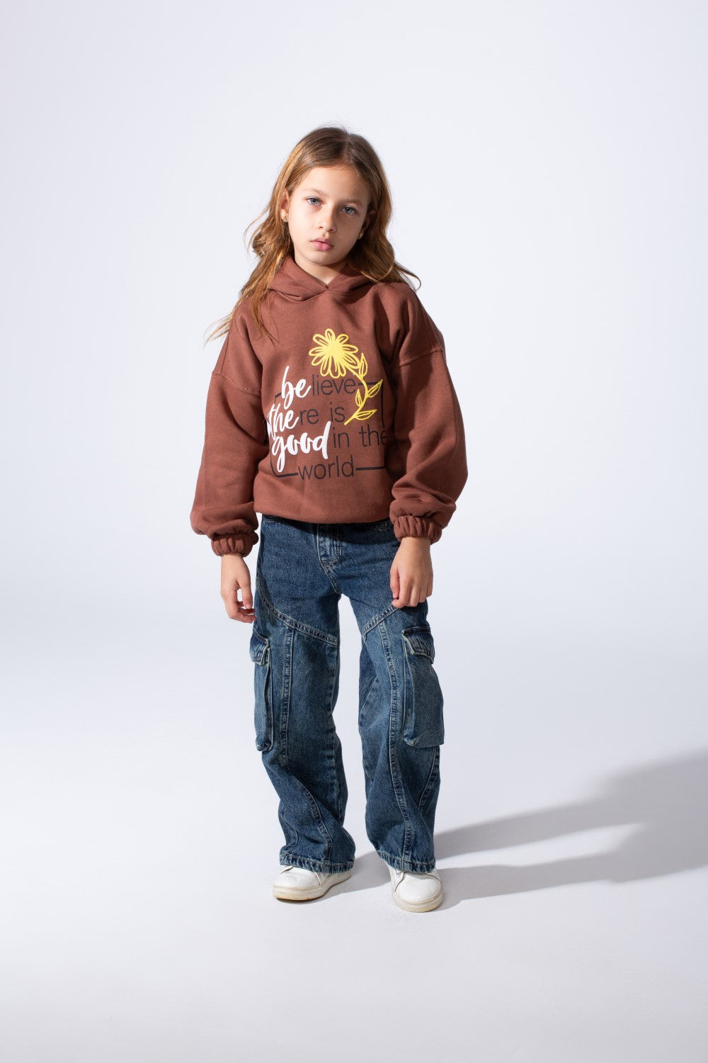 Girl's Oversized Fit With Dropped Shoulders Elasticated Cuffs Front Adorned Inspirational Typography Print Hooded Daily Wear Melton Sweatshirt