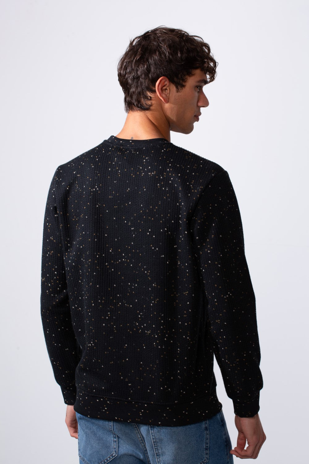 Men's Nep Fabric Slim Fit Jakar Round Neck Long Sleeve Sweatshirt