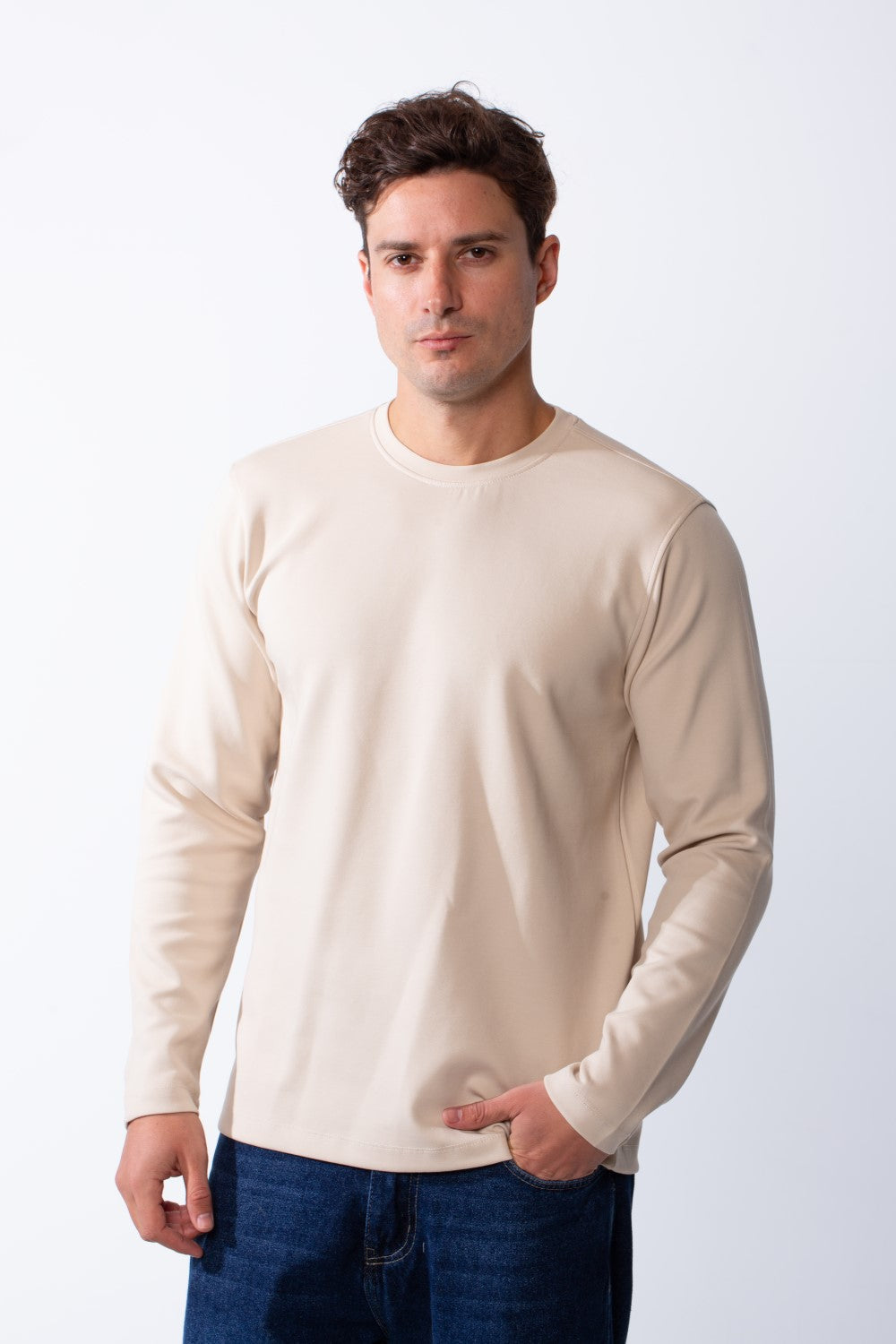 Men's Rounded Neckline Long Sleeves Basic Slim Fit Perfect For Layering T-Shirt