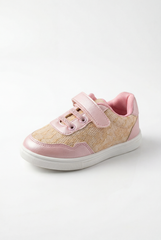 Girl's Playful Design With Soft Structured Feel Upper Unique Mix Of Metallic Leather Delicate Lace-Patterned Hook-And-Loop Strap Shoes