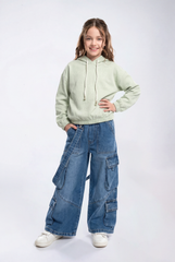 Girl's Trendy Cropped Design Classic Hooded Neck Elasticated Cuffs Script Printed Maximum Comfort Slim Fit Sweatshirt