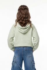 Girl's Trendy Cropped Design Classic Hooded Neck Elasticated Cuffs Script Printed Maximum Comfort Slim Fit Sweatshirt