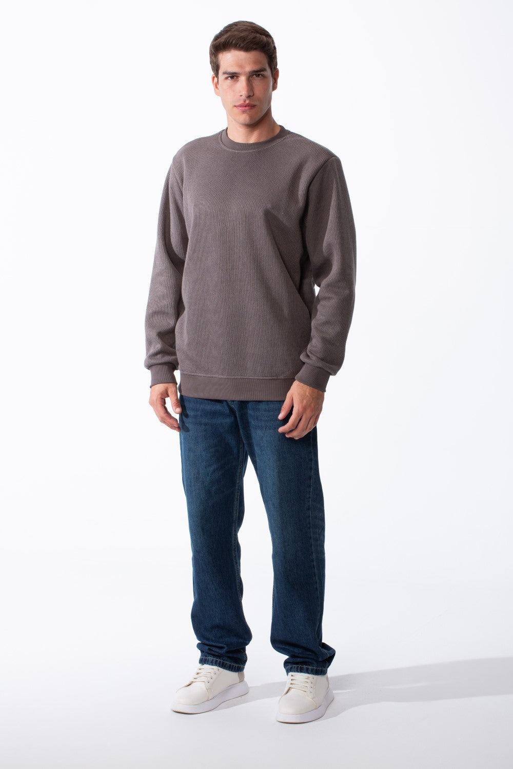 Men's Practical Ribbed Fabric Round Neckline Long Sleeve Basic Perfect For Layering Slim Fit Pullover