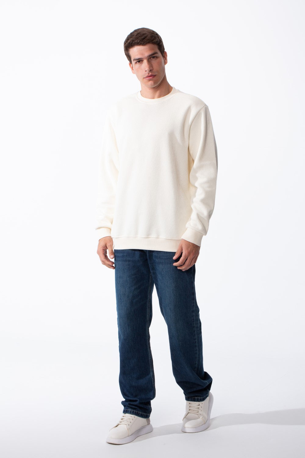 Men's Practical Ribbed Fabric Round Neckline Long Sleeve Basic Perfect For Layering Slim Fit Pullover