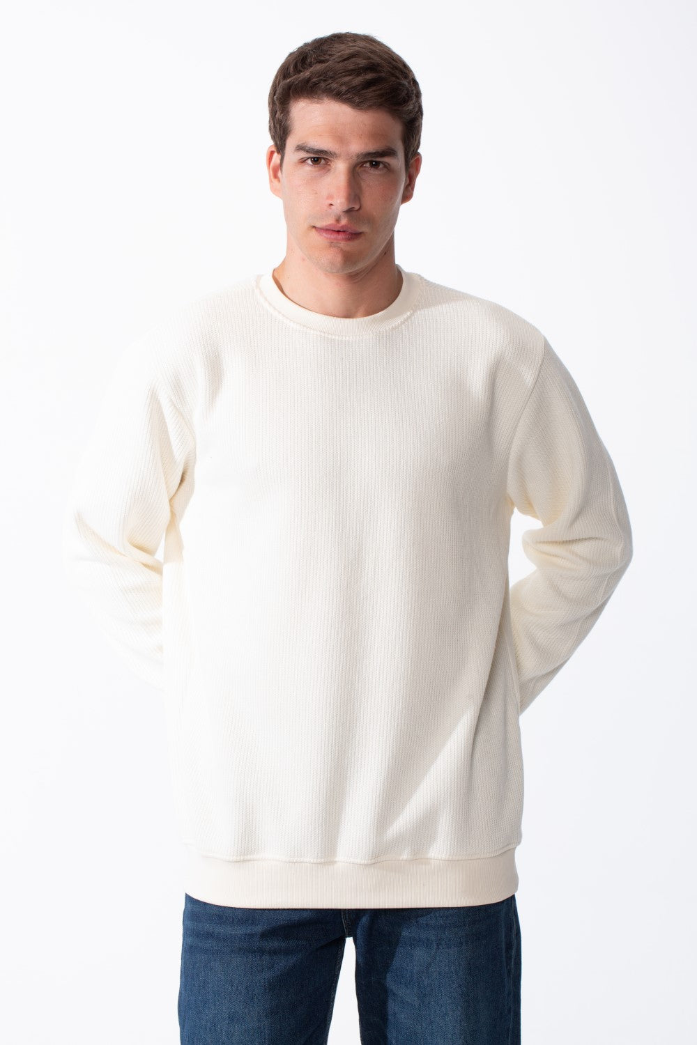 Men's Practical Ribbed Fabric Round Neckline Long Sleeve Basic Perfect For Layering Slim Fit Pullover