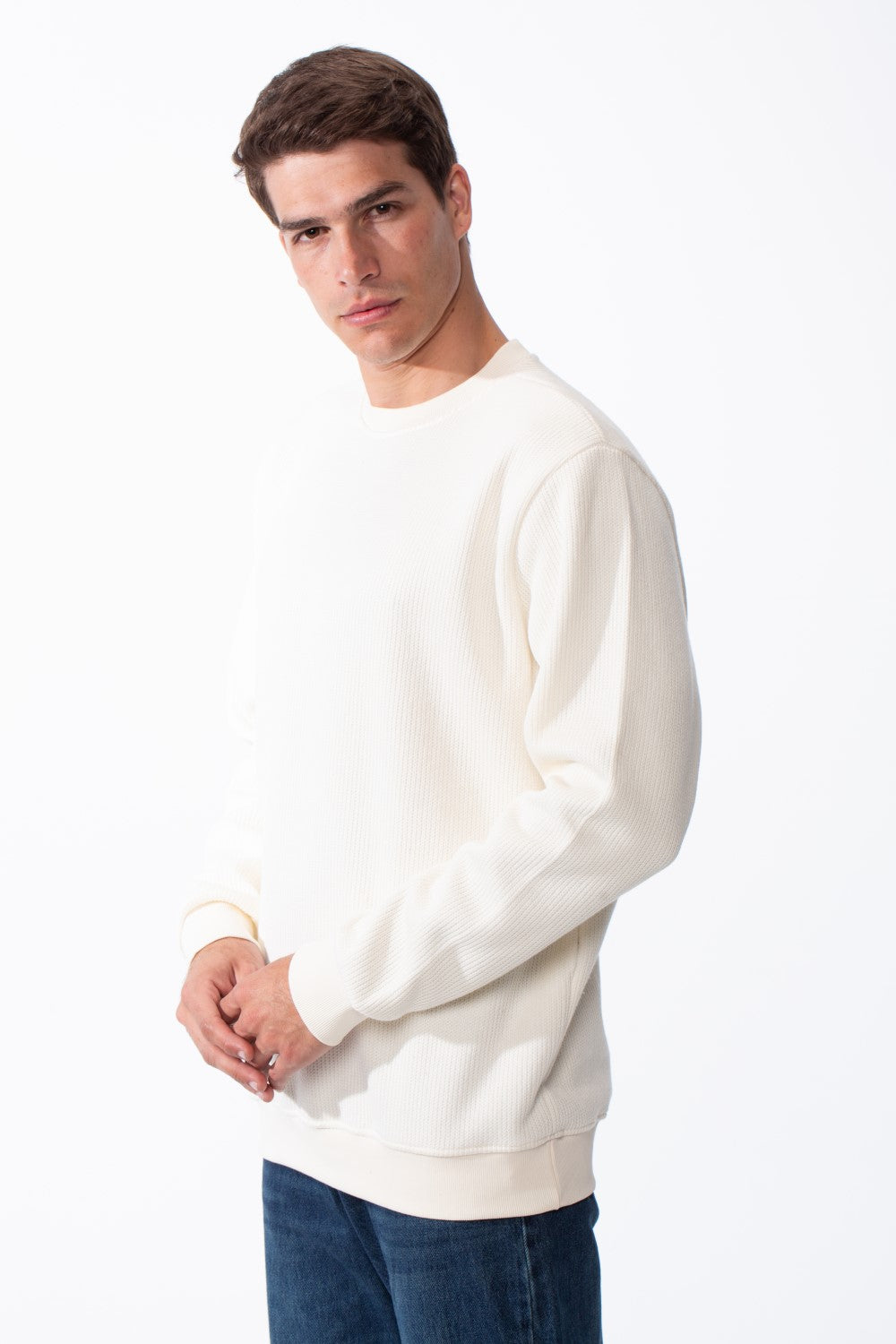 Men's Practical Ribbed Fabric Round Neckline Long Sleeve Basic Perfect For Layering Slim Fit Pullover