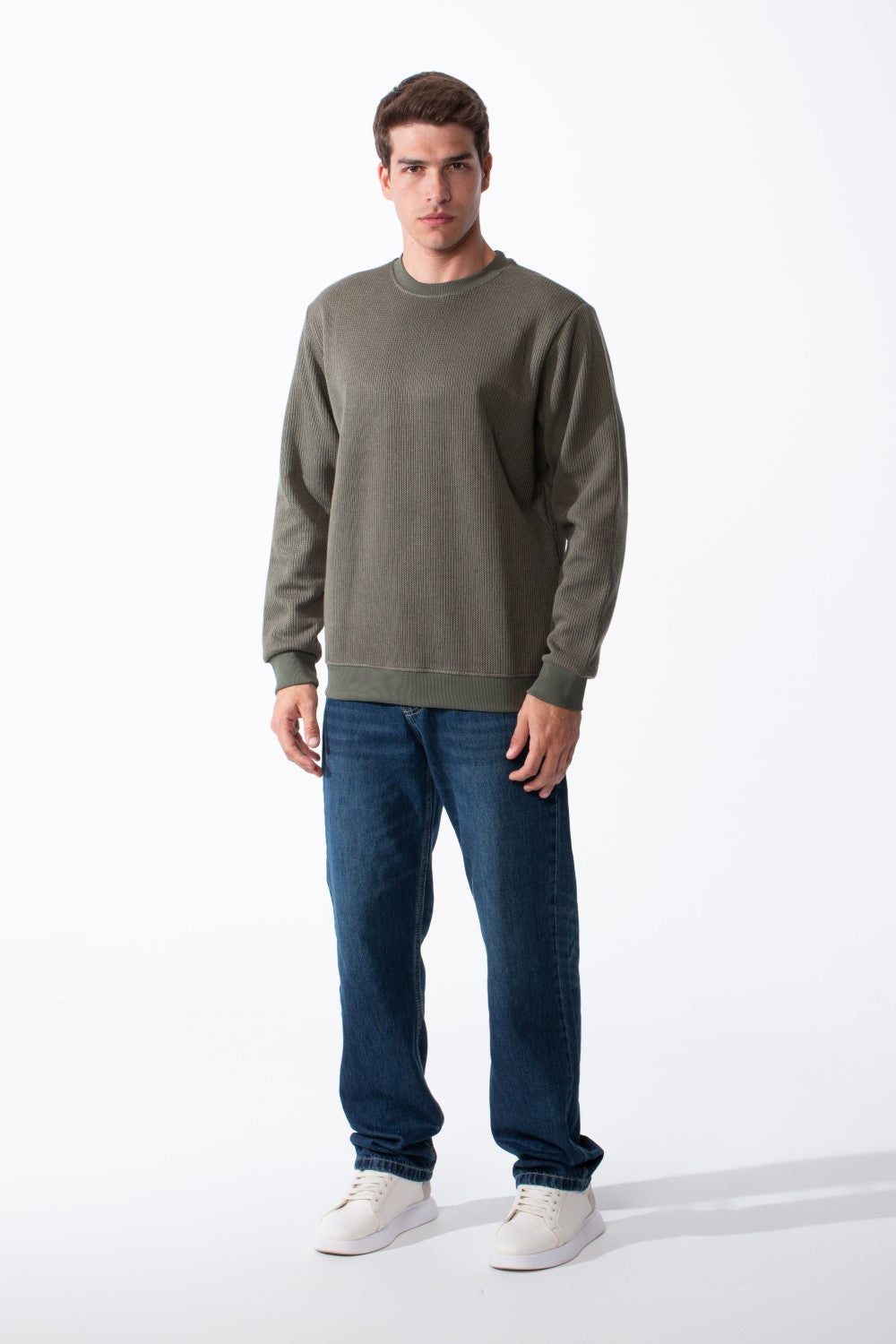 Men's Practical Ribbed Fabric Round Neckline Long Sleeve Basic Perfect For Layering Slim Fit Pullover