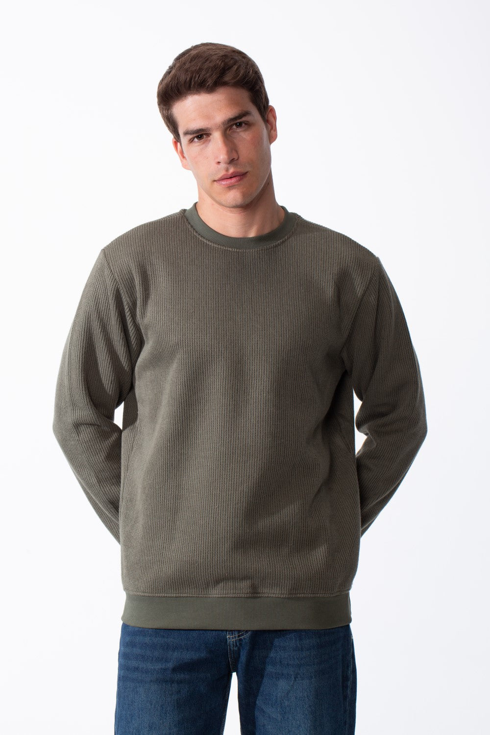 Men's Practical Ribbed Fabric Round Neckline Long Sleeve Basic Perfect For Layering Slim Fit Pullover