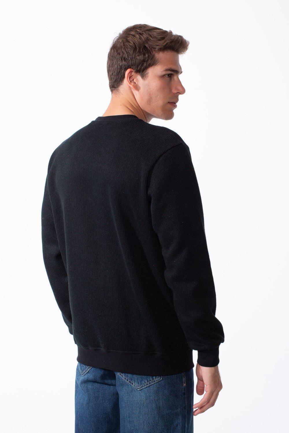 Men's Practical Ribbed Fabric Round Neckline Long Sleeve Basic Perfect For Layering Slim Fit Pullover