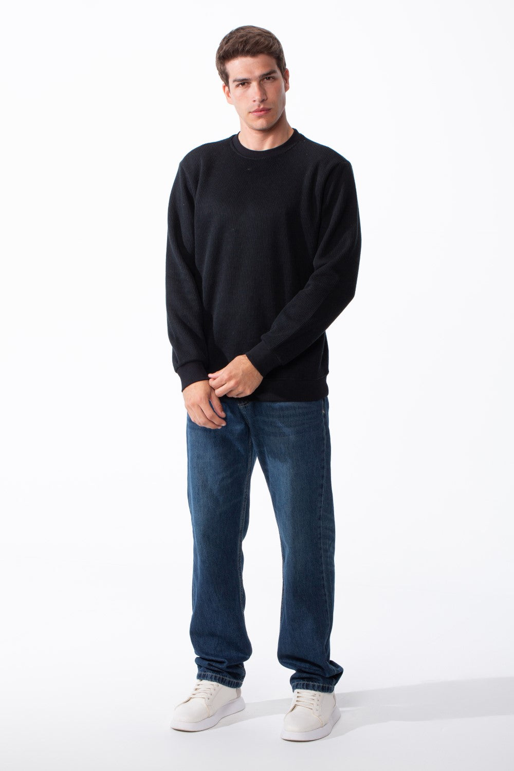 Men's Practical Ribbed Fabric Round Neckline Long Sleeve Basic Perfect For Layering Slim Fit Pullover