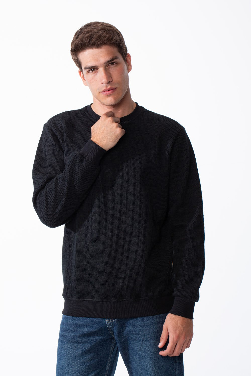 Men's Practical Ribbed Fabric Round Neckline Long Sleeve Basic Perfect For Layering Slim Fit Pullover