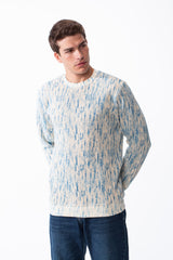 Men's Round Neck Checkered Pattern Long Sleeve Ribbed Fabric Slim Fit Sweatshirt