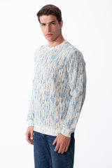 Men's Round Neck Checkered Pattern Long Sleeve Ribbed Fabric Slim Fit Sweatshirt