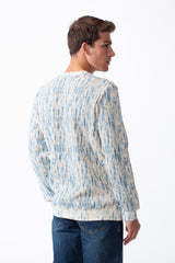 Men's Round Neck Checkered Pattern Long Sleeve Ribbed Fabric Slim Fit Sweatshirt