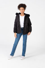 Girl’s Tomato Store Warm Faux Fur Hood Large Front Pockets Zip-Up Closure Waterproof Jacket