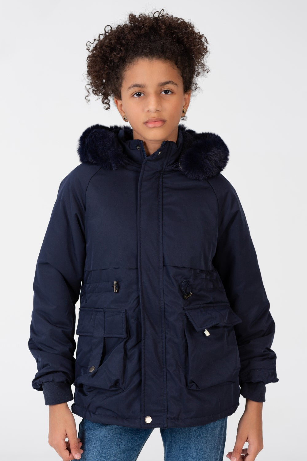 Girl’s Tomato Store Warm Faux Fur Hood Large Front Pockets Zip-Up Closure Waterproof Jacket