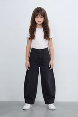 Girl's Tomato Store Curve Panel Barrel Pants Washed Grain Surface Runs Through The Body Curved Side Seams Wide Leg Shape